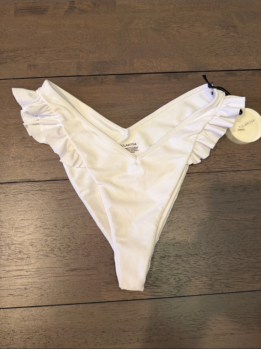 Tularosa White Ruffle High-Cut Bikini Bottom